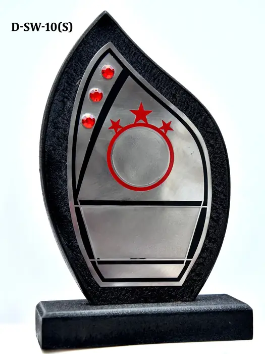 Shield shaped silver and black award plaque